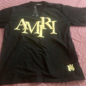 AMIRI Black and Gold Short Sleeve Tee